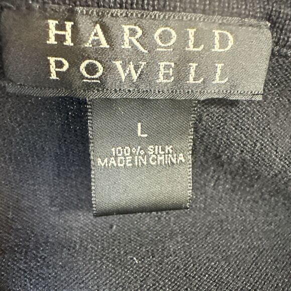 Harold Powell Collared Polo Sweater Large 100% Silk Black Pullover Short Sleeve - Picture 4 of 11